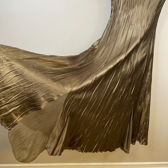 Vintage Y2K Golden Goddess Bronze Silky Satin Midi Dress Small Chiffon Party NYE - Picture 5 of 13